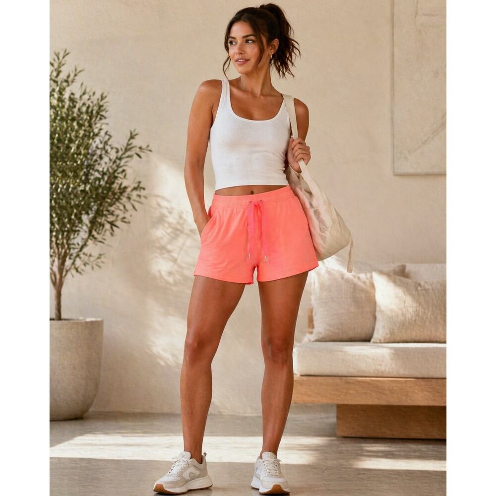 Athleta Women’s XL Neon Coral Lounge Shorts Drawstring Athleisure Summer Active